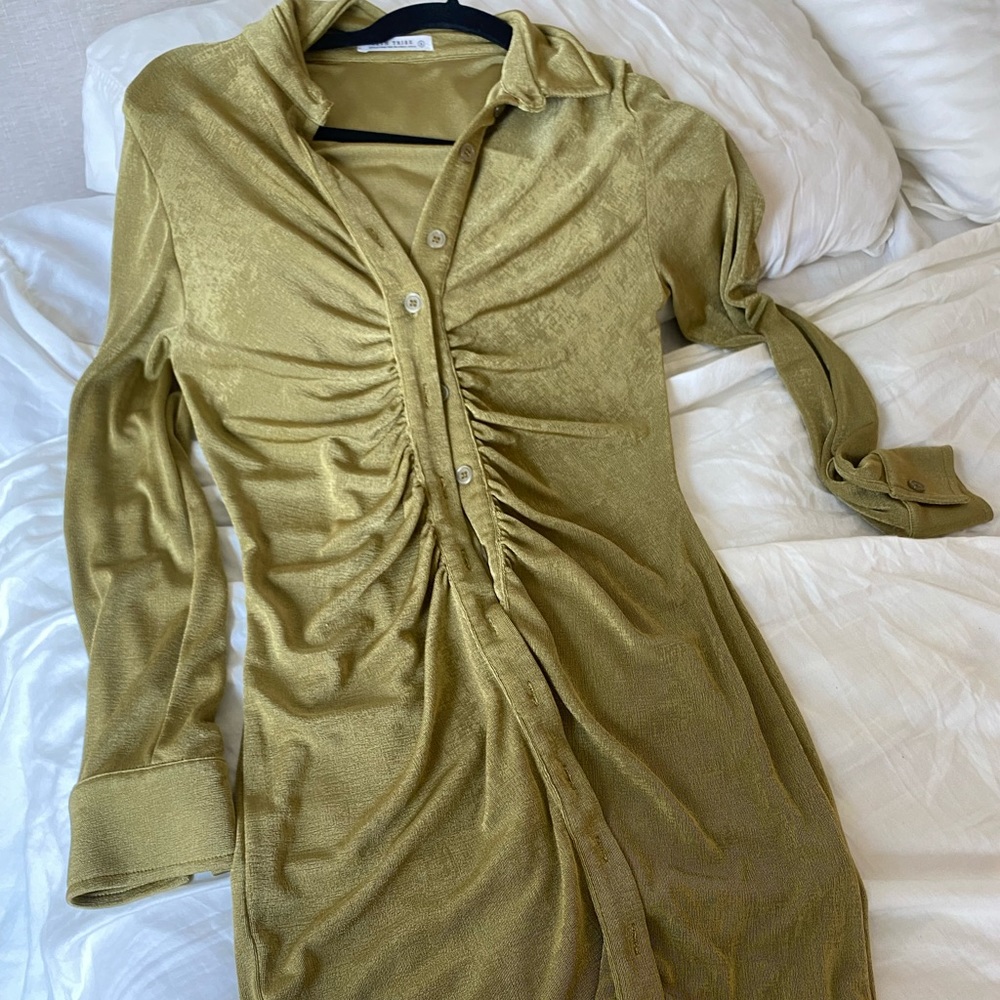 12th Tribe Gold Ruched Dress